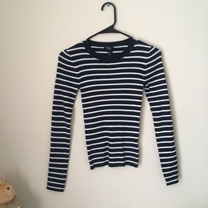 Navy and white ribbed stripe sweater
